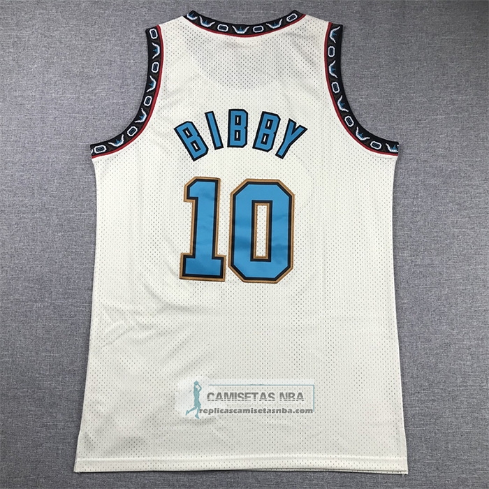 Camiseta Memphis Grizzlies Mike Bibby NO 10 Mitchell & Ness Chainstitch Crema